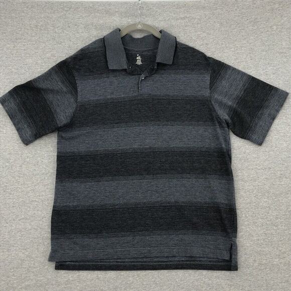 Open Trails Shirt Mens Medium Black Striped Polo Short Sleeve Collared - Picture 1 of 9